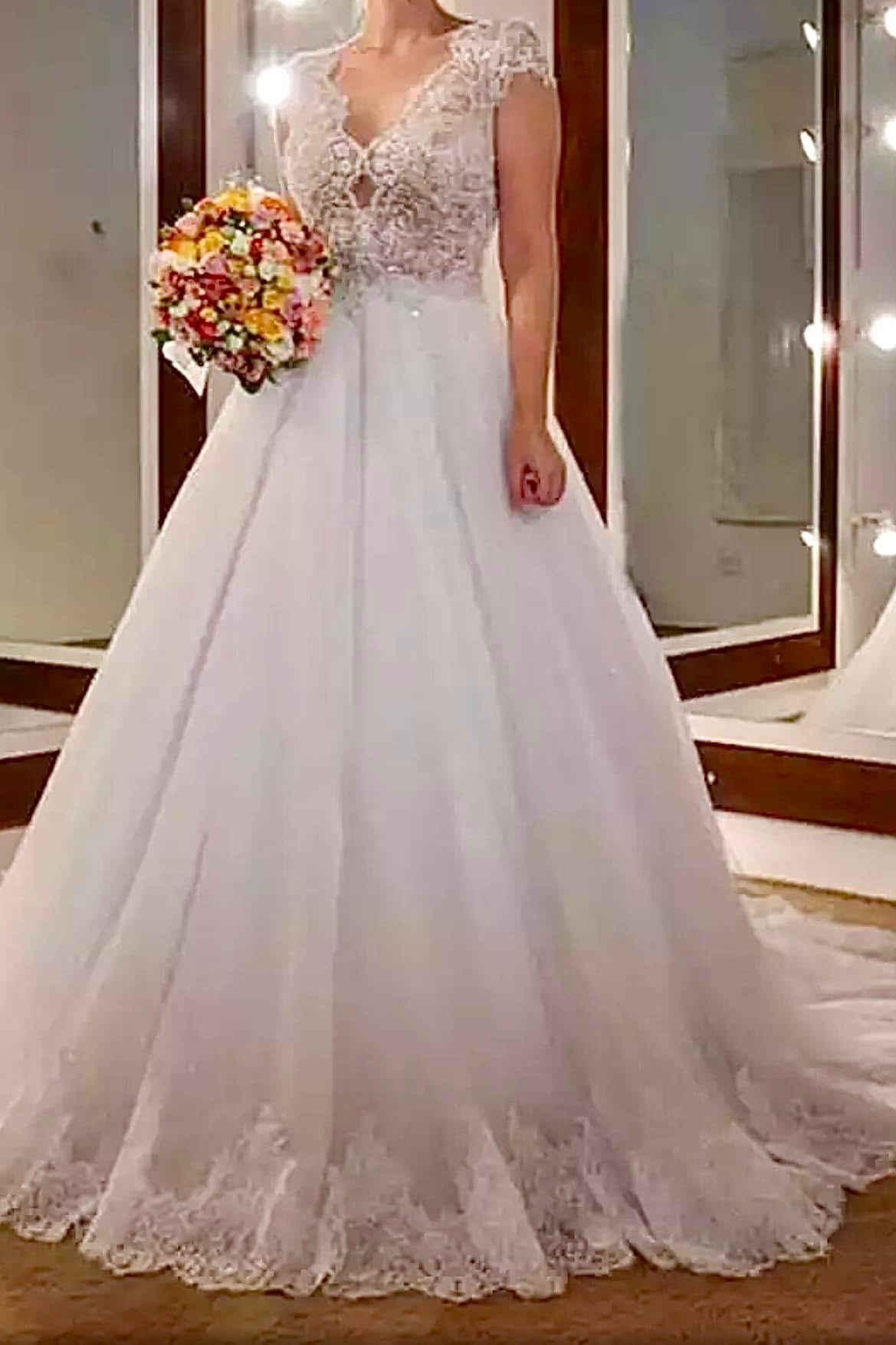 Real Lace and Chiffon A-Line Dress
