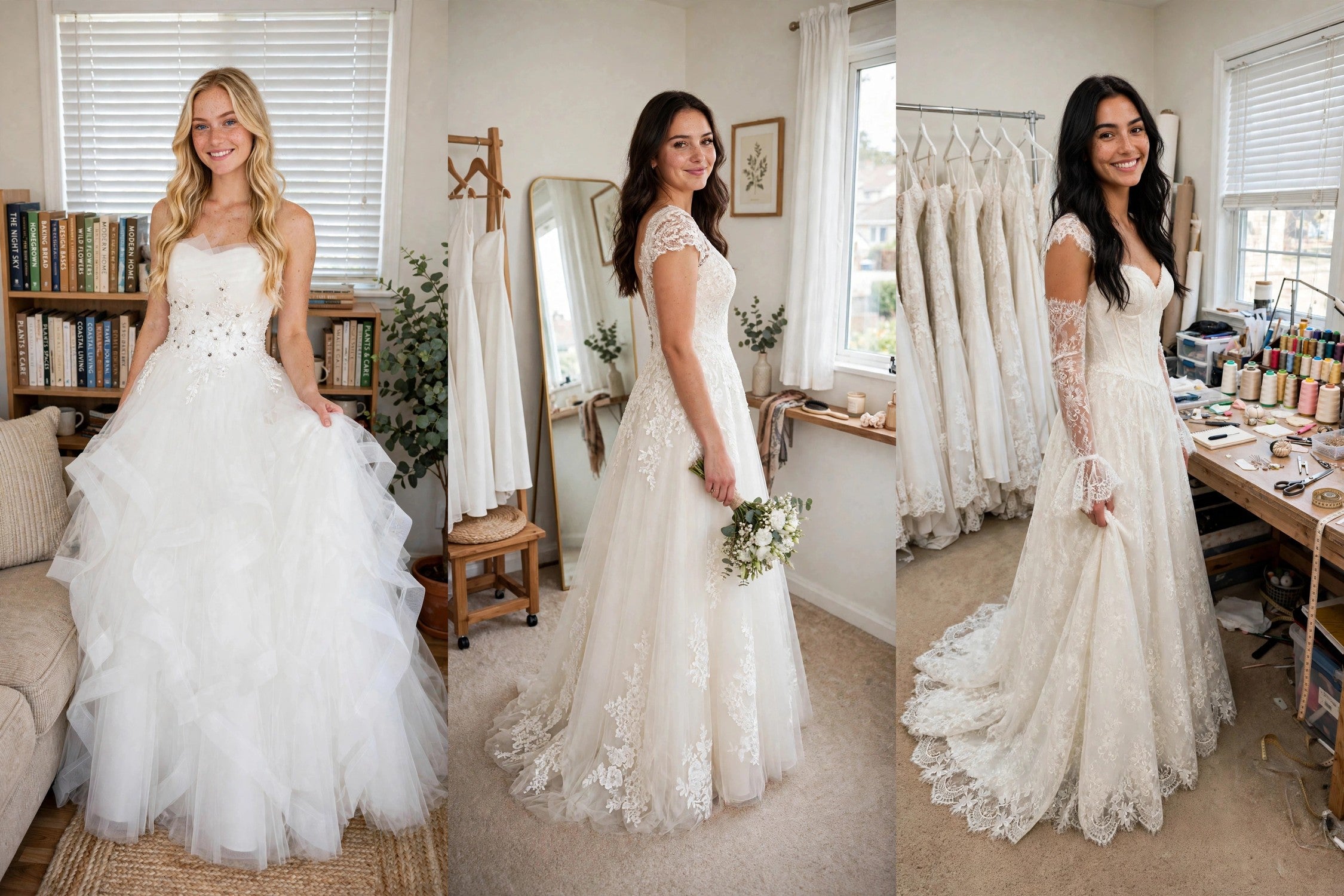Emma, Sophia and Mia wearing Candy Bridal handmade wedding dresses