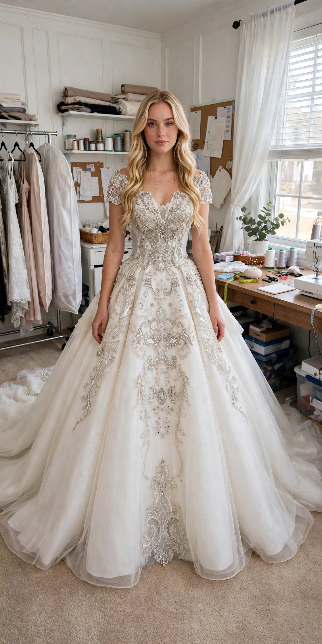 Model wearing the Luxury Beaded Lace Princess Ballgown