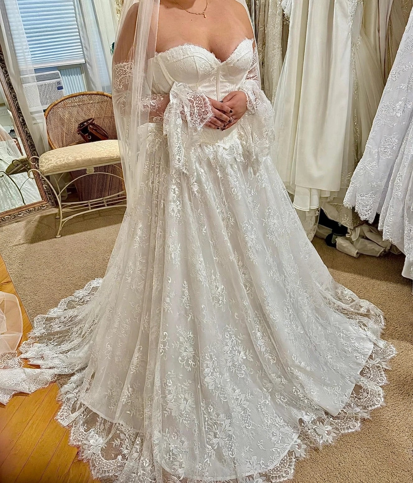 Real handmade floral lace wedding dress